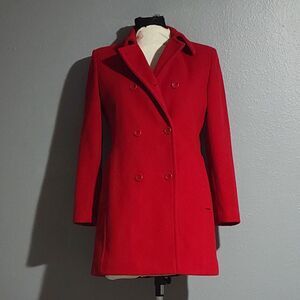 Ann Taylor Vibrant Red Double-Breasted Trench Coat